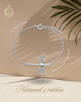 Stříbrný náramek s vážkou. Vážka je symbolem proměny, lehkosti a vnitřní síly. Její třpytivá křídla připomínají, že i...